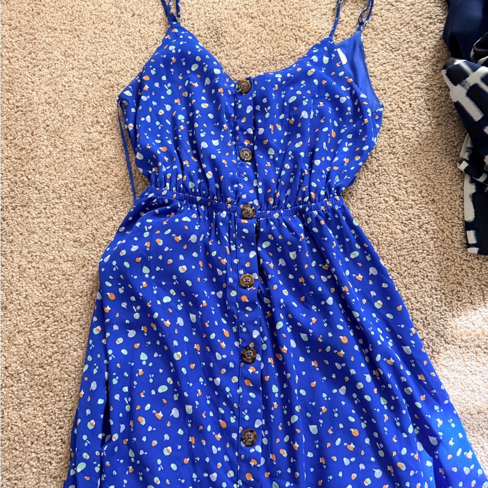 Blue faux Button-Down Dress with Pattern and tie back